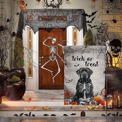 Halloween Black Lab Garden Flag Trick or Treat Yard Flag Ghost Labrador Dog Garden Flags for Outside 12x18 Double Sided Mini Skeleton Halloween Decor Outdoor Lawn Welcome Flag