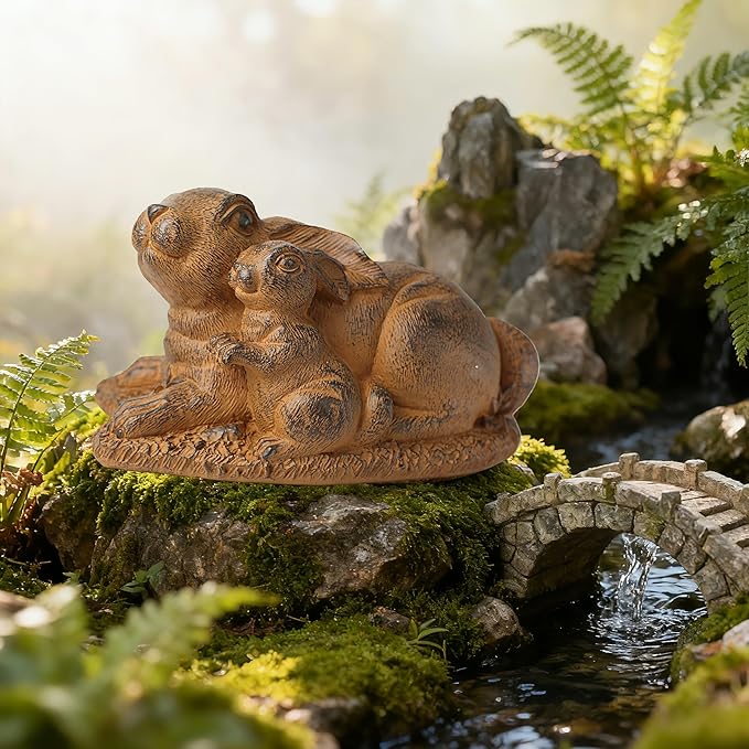 Rabbit Garden Outdoor Statue Resin Easter Bunny Statues for Home, Living Room Decoration, Garden Decor,Brown