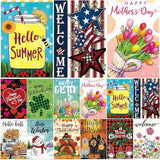 Seasonal Garden Flags Set of 12 Double Sided 12x18 Inch, Small Yard Flags for Outside, Spring Summer Fall Winter & Holiday Outdoor Decor, Halloween Christmas Easter Decorations for All Seasons