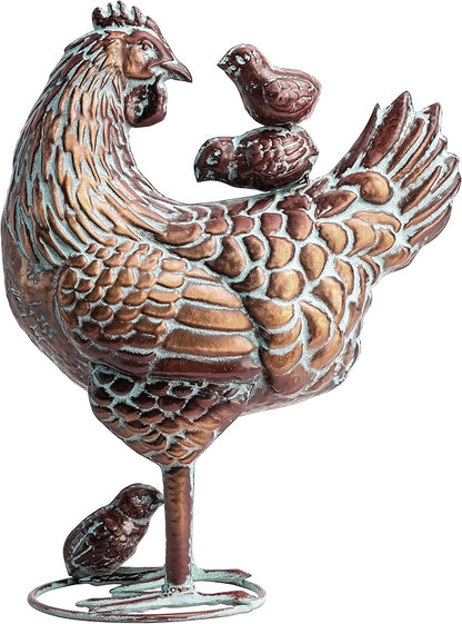 Metal Mother Hen and Chicks Statue for Yard and Garden,13.5" Lx18 H Outdoor Sculptures & Statues, Antique Metal Chicken Yard Art for Home Backyard Patio,Gift for Mom Grandma and Chicken Lovers