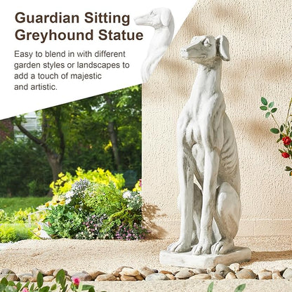 Glitzhome Sitting Dog Garden Statue, Outdoor Statue Garden Lawn Greyhound Sculpture Decorative Animal Guardian Sentinel for Driveway Porch Patio 32 Inch