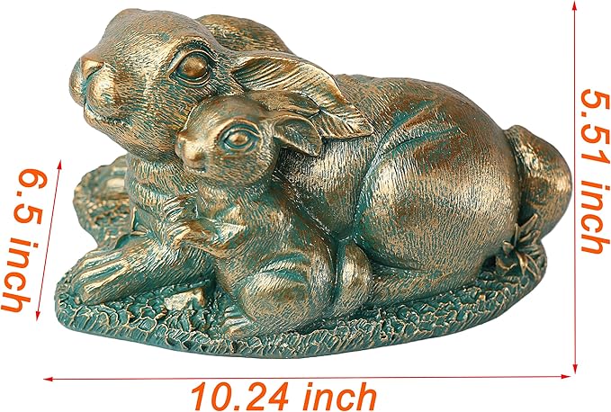 Rabbit Garden Outdoor Statue Resin Easter Bunny Statues for Home, Living Room Decoration, Garden Decor,Verdigris Gold