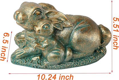 Rabbit Garden Outdoor Statue Resin Easter Bunny Statues for Home, Living Room Decoration, Garden Decor,Verdigris Gold