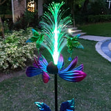 Solar Hummingbird Wind Spinners, Solar Firework Lights Garden Décor, Metal Lotus Flower Windmill Colour Changing Optical Fiber Lights Yard Decoration, Outdoor Wind Sculpture for Lawn Patio,Balcony