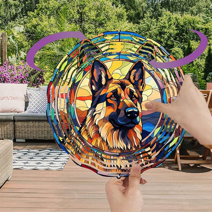 German Shepherd Dog Wind Spinners Outdoor Dog Memorial Gifts, 3D Metal Kinetic Hanging Garden Wind Spinner, Spinner Decor, Wind Sculptures for Outdoor & Indoor, Window, Yard Decor (German Shepherd 2)