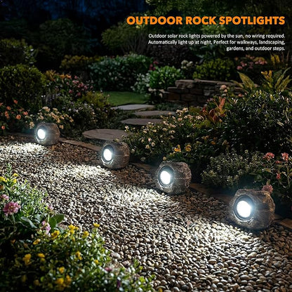 Candieslife Solar Rock Lights Outdoor Garden Waterproof - Super Bright LED Solar Spotlights, Solar Powered Landscape Path Decorative Garden Stone Lights for Pathway, Walkway, Yard, Patio (4 Pack)