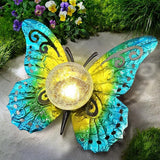 Solar Lights Outdoor Garden Butterfly Decor, Metal Butterfly Statue Decoration with LED Crackle Glass Globe, Solar Powered Lighted Garden Art Decor for Patio Lawn Yard Pathway Tabletop Ground