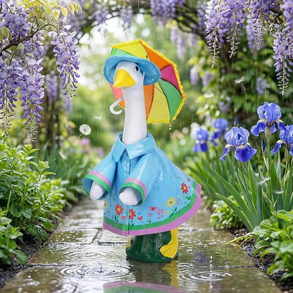 DECOHS 3 Pcs/Set Raincoat Porch Goose Outfits, Summer Lawn Goose Statue Raincoat Costume, Yard Goose Clothes Raincoats Umbrella Hat Outfit for 23" Statue Patio Garden Decoration (Blue)
