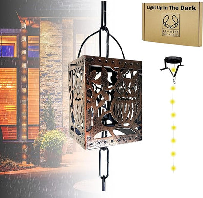 Rain Chain Water Collection for Gutters, Rainwater Catcher & Diverter, 8.5 FT Chains for Outside Garden, Antique Light Up Cups, Roof Downspout, Works with Heavy Rain, w/ Gutter Clip for Rainchains