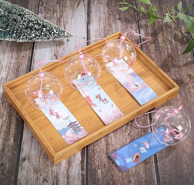 Falytemow Japanese Wind Chimes Set Romantic Flower Wind Bells Handmade Glass Japanese Style Pendant for Outdoor or Indoor Home Decors Pack of 4