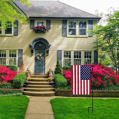TOPFLAGS Garden Flag Stand with American Flag Garden Flag Metal Yard Flag Holder Pole Stake Small Flag Stands for Garden Flags 12 x 18 with Clips and Stopper 2 Pack