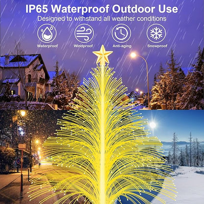 MRHEPHAESTUS Solar Christmas Decorations, 6 Pack 38.5 Inch 7 Color Changing Jellyfish Lights with 5 Layer Optical Fiber Solar Flower Lights for Outdoor Xmas Yard Garden Pathway Decor