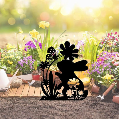 Ecqizer Bunny Garden Statues Metal Rabbit Yard Art Outdoor Clearance Black Rabbit Decor Silhouett Animals Stake Garden Decorations Outdoor Garden Statue for Lawn and Yard Decor Ornaments