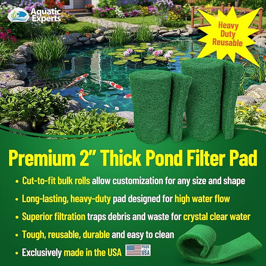 Aquatic Experts Green COARSE Pond Filter Pad - 2 inch Thick - Bulk Roll Water Garden Filter Pond Media - Made in USA, (14" x 56")