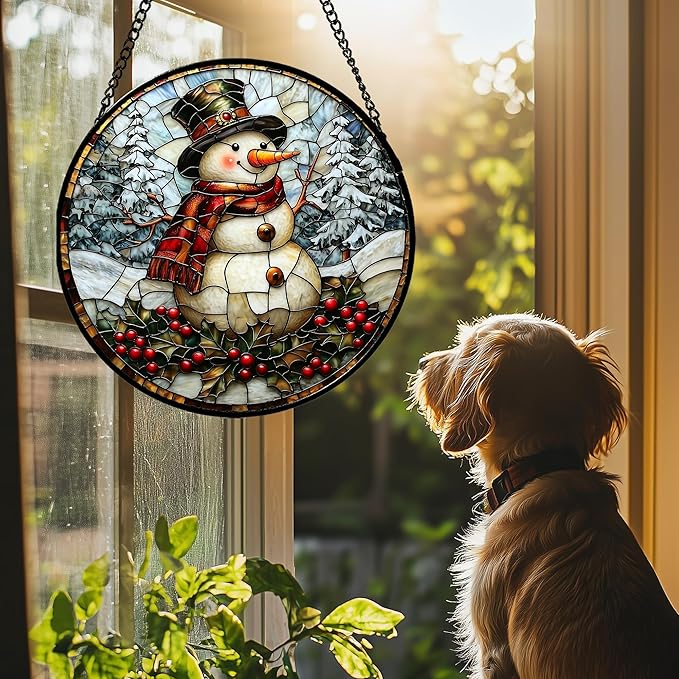 Stained Glass Window Hanging - Abstract Lake Landscape Suncatcher for Door Terrace Garden Home Decor Mountains Forests Sun Catcher Birthday Gifts for Lovers Women Men Dad Mom Nana 15 in