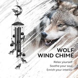 Wolf Wind Chimes for Outside, 32" Decorative Wind Chimes Wolf Gifts for Women, Memorial Windchimes Outdoors with S Hook for Patio Garden Decor, Birthday Gifts for Mom Grandma (Black)