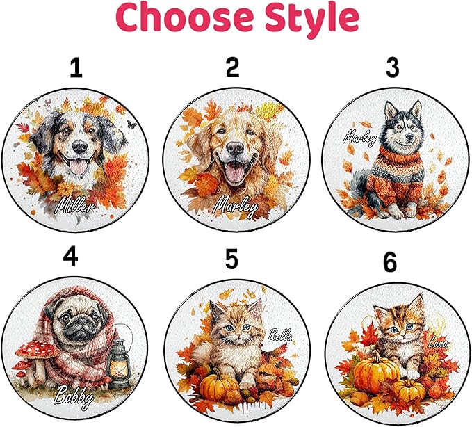Personalized Pet Portrait Stained Glass Crystal Suncatcher, Dog & Cat Fall Pumpkin Decor, Autumn Maple Leaf Thanksgiving Decorations, Dog Lover Gift for Women, Memorial Gifts for Cat Mom