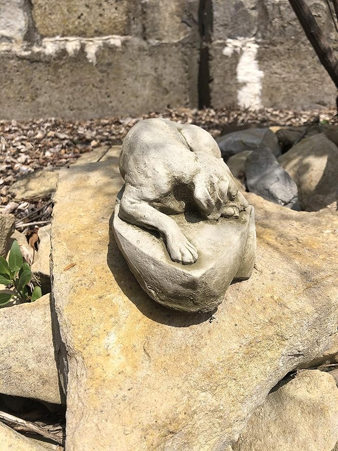 Sleeping Dog Statue | Reconstituted Stone Animal Concrete Garden Decor Lawn Ornament - Made in UK