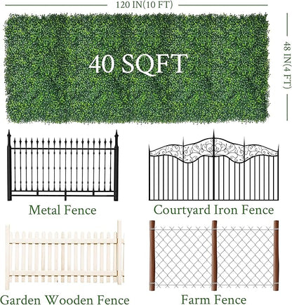 Artificial Ivy Privacy Fence Screen:48"x 120" (40 SQFT) 4-Layer Leaf UV-Anti Faux Greenery Boxwood Backdrop Ivy Vine Leaf Fence Panels for Outdoor, Indoor, Garden,Backyard and Decor