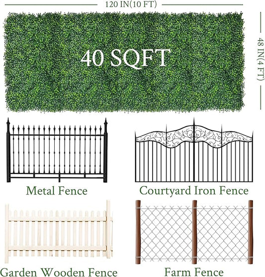 Artificial Ivy Privacy Fence Screen:48"x 120" (40 SQFT) 4-Layer Leaf UV-Anti Faux Greenery Boxwood Backdrop Ivy Vine Leaf Fence Panels for Outdoor, Indoor, Garden,Backyard and Decor