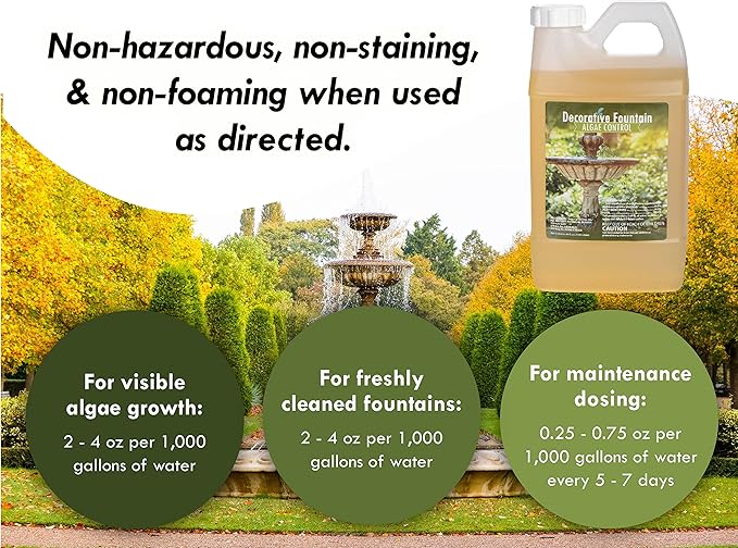 Fountain Algaecide and Clarifier - 64oz - Kills and Inhibits All Types of Algae Growth, Formulated for Small Ponds and Water Features, Treats up to 64,000 Gallons