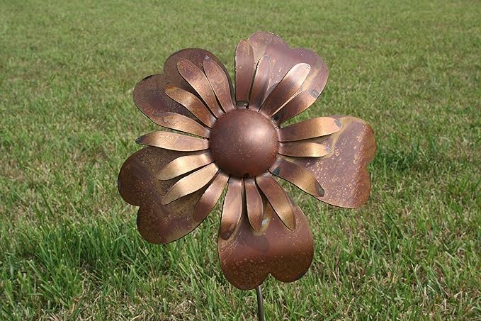 Metal Rustic and Colorful Flower Stakes Ranging from 9.5 to 36 Inches Tall (Sunflower Stake 34" Tall, Naturally Rusted)
