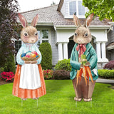 Capoda 2 Pack Easter Decorations Outdoor Yard Signs Bunnies 32.2 x 12.9 Inch Easter Eggs Yard Stake with H Stands for Holiday Party Spring Patio Lawn Garden Decor(Bunny Style)