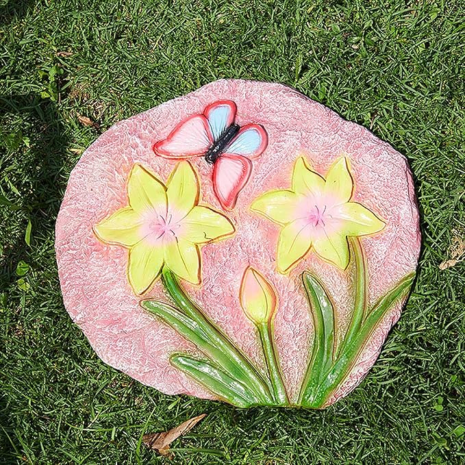 Stepping Stone Decorative Step Stones That Stake Into The Ground, Landscaping Stepping Stone/Walkway Tiles, Yard Decor Pathway Pavers Stones Ornaments(Pink)