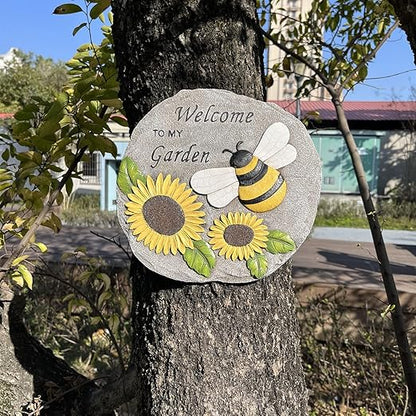 Welcome to My Garden Stepping Stone, Decorative Stone Statue for Garden, Funny Stepping Stone for Patio, Balcony, Yard, Lawn Decorative, Spring in Garden Collection (Bees)