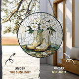 Western Cowgirl Stained Glass Window Hanging, Flower Cowgirl Boots Suncatchers, Western Cowboy Sun Catchers Indoor Window Glass Wall Art Hanging Decorations, 7.9x7.9in