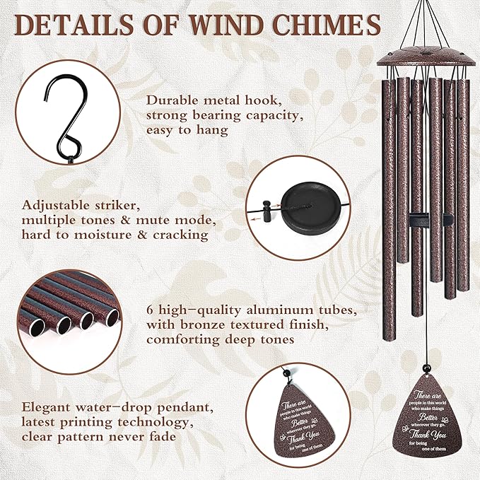 Thank You Gifts for Women Men, 32" Wind Chimes Thank You Gift, Appreciation Gifts for Employee Coworkers Pastor Teachers Colleague, Thanksgiving Day Hostess Gift for Family Friends, Home Decor