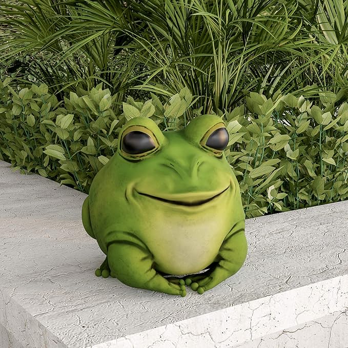 Frog Statue-Resin Chubby Animal Figurine for Outdoor Lawn and Garden Décor-Great for Flower Beds, Fairy Gardens, Backyards and More by Pure Garden