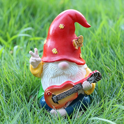 Garden Hippie Gnome Decor Statue,Funny Garden Gnomes with Peace Sign Decor Outdoor ，for House,Lawn,Patio and Porch, Gifts for Friend,Family.