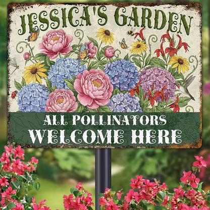 Personalized Garden Signs for Outside Custom Metal Tin Sign for Women, Retro Funny Welcome Metal Sign for Patio, Yard Rustic Gifts for Mothers Day, Grandmas, and Gardening Lovers