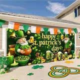 St Patrick’s Day Garage Door Banner 157.5x70.9in Large Garage Door Cover Outdoor Shamrock Leprechaun Decorations for House Exterior Party Decor with Grommets Rope