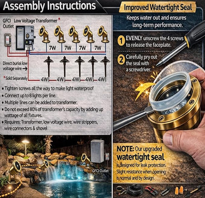 Underwater Light 113 Solid Brass Submersible LED Lights with 7WMR16 LED Bulb for Watertight Bright Long Lasting Pond Lights and Pool Water Fountain Lights