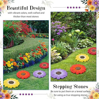 Cinnvoice 6 Pack Daisy Garden Stepping Stones Outdoor - 10 Inch Resin Decorative Stone for Garden Walkway Patio Landscaping Yard Decor