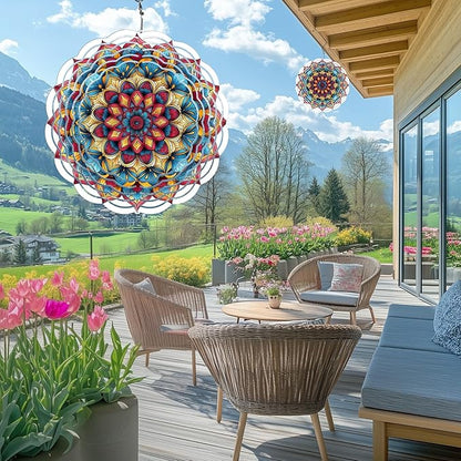 Wind Spinners Outdoor, Hanging Wind Spinner for Garden Decoration, 8 inch 3D Stainless Steel Metal Wind Sculpture for Indoor/Outdoor Decor, Mandala H