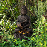 Glitzhome Buddha Statues 21" H, Zen Style Outdoor Buddha Fountian with LED Light & Pump, Outdoor Floor Freestanding Fountain Meditative Garden Buddha Sculptures & Statues for Garden Porch Lawn Decor