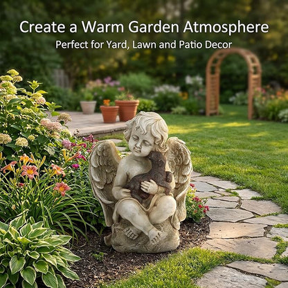 Topadorn Resin Angel Wings Statue with Small Dog, Praying Angel Figurine Tabletop Decor for Patio Yard Porch Lawn Outdoor Decor Home Shelf Sitter Memorial Spiritual Gifts