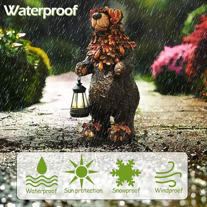 YMXYJM Solar Garden Statue Bear Figurine, Garden Art Outdoor Statues with Solar Lantern, Loving Bear for Patio, Balcony, Yard, Lawn, Unique Housewarming Gifts