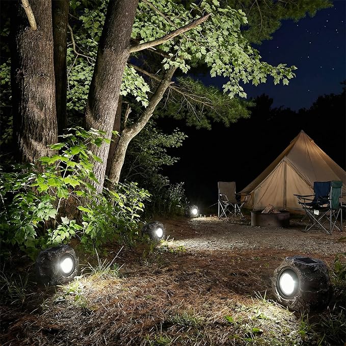 Candieslife Solar Garden Rock Lights Outdoor - IP65 LED Waterproof Solar Spotlight, Solar Powered Landscape Lights Decorative Garden Stone Light for Pathway, Walkway, Yard, Patio (4 Pack)