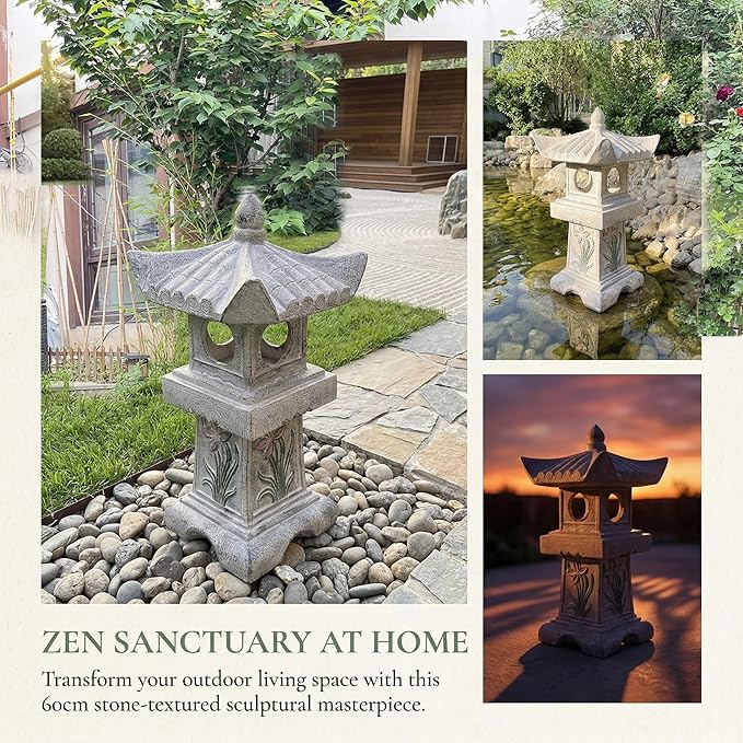 23.6’’High Asian Orchid Pagoda Statue Miniature Tower Lantern Garden Decoration Figurines Outdoor Japanese Decoration Zen Courtyard Landscape