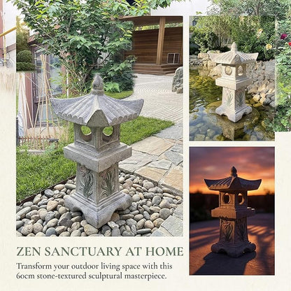 23.6’’High Asian Orchid Pagoda Statue Miniature Tower Lantern Garden Decoration Figurines Outdoor Japanese Decoration Zen Courtyard Landscape
