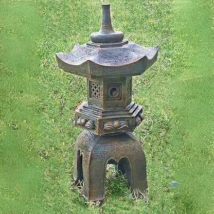 Bellaa 24429 Pagoda Stupa Zen Garden Decor Lawn Ornament Nara Japanese Style Asian Temple Lighthouse Oriental Lantern Toro Outdoor Statue Polyresin Brown 17 Inch
