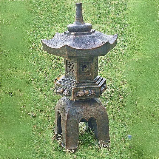 Bellaa 24429 Pagoda Stupa Zen Garden Decor Lawn Ornament Nara Japanese Style Asian Temple Lighthouse Oriental Lantern Toro Outdoor Statue Polyresin Brown 17 Inch