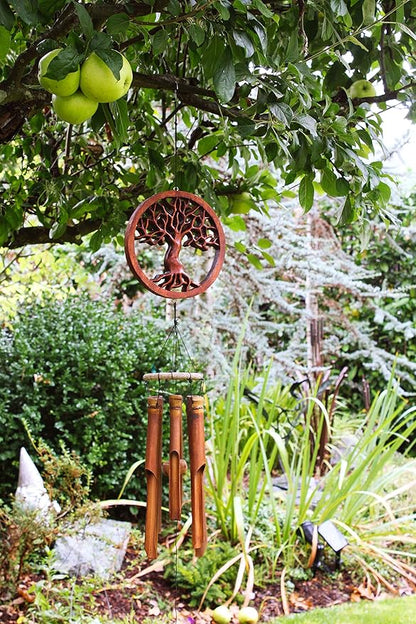 Cohasset Gifts Bamboo Wind Chime | #272 | Tree of Life Bamboo Wind Chime | Wood, Outdoor, Home Décor for Decks, Garden, Porch | Hand Carved Brown Mahogany Finish |