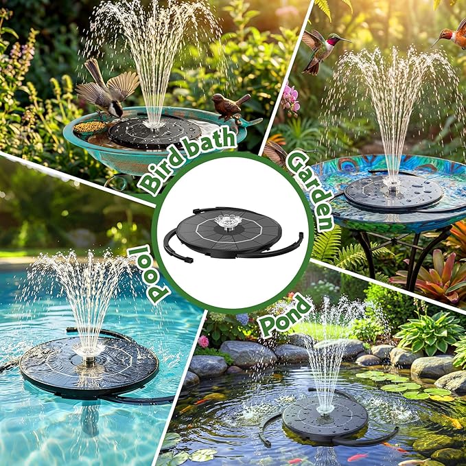 AISITIN 3.5W Solar Fountain Pump Upgraded 2026, Solar Water Fountain DIY Kit with 8 Nozzles & 3 Fixed Bracket & 9.8ft Cord for Garden, Bird Bath, Ponds, Fish Tank, Aquarium, Courtyard and Outdoor