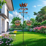 Yard Garden Wind Spinners - Large Outdoor Metal Wind Spinners with Stake, Yard Art Lawn Garden Decor Bronze-Colored Blade Rotator (25.5" W x 92.5" H)