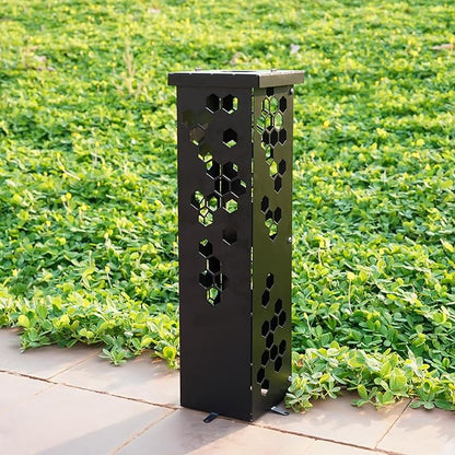 Black Metal Garden Column, Modern Garden Statues, Outdoor Modern Sculpture, Rustic Patio Columns, Vintage Gardens Pillar with Lid, Walkway Decor, Front Door Housewarming Gifts